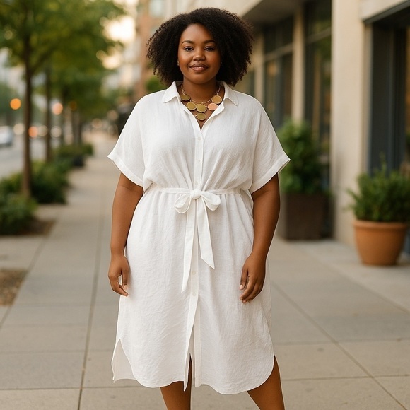 H&M Dresses & Skirts - H&M White Sleeveless Button Front Hi Low Dress XXL Sheer Viscose Beach Cover Up